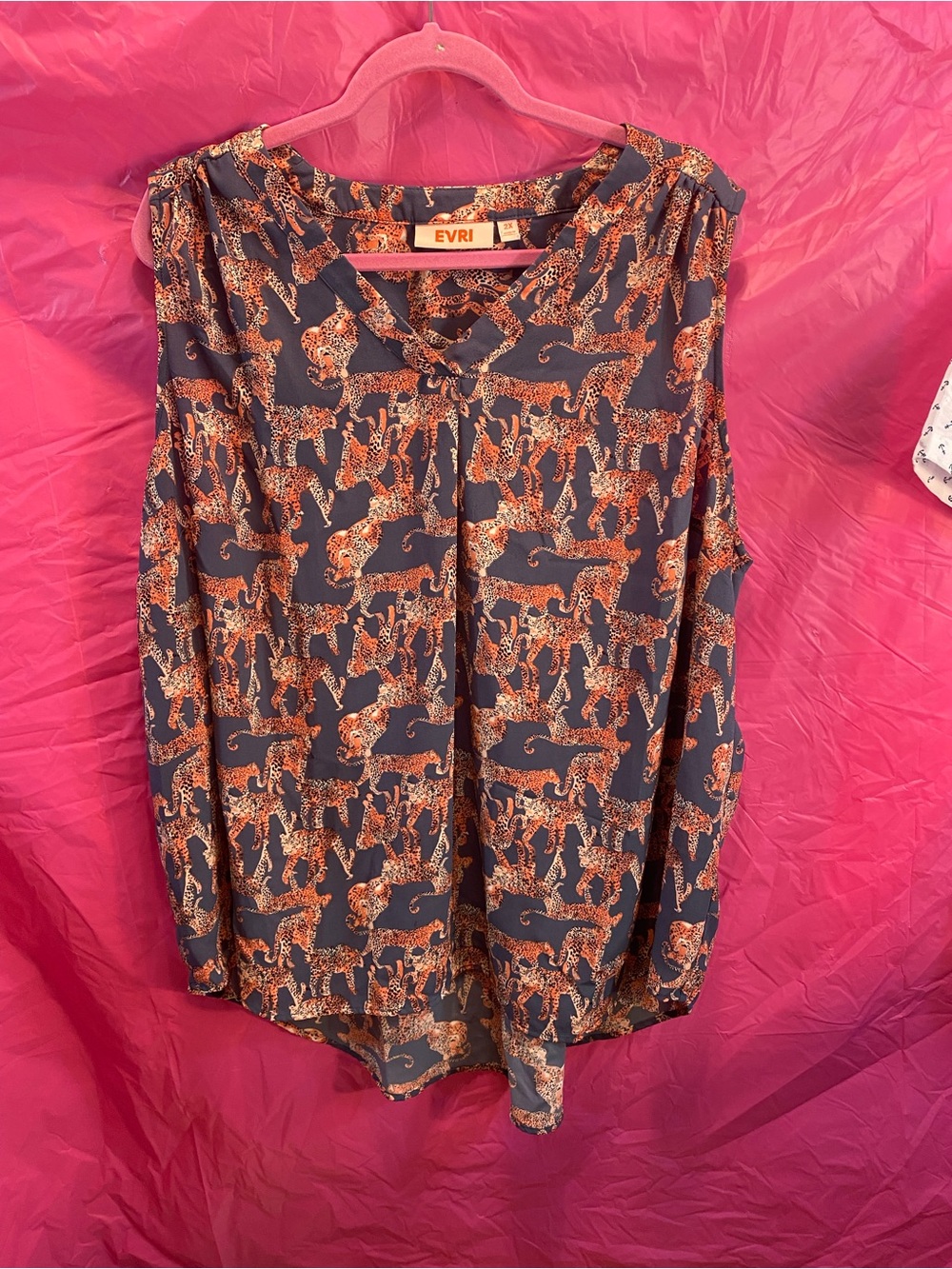 EVRI Blue Sleeveless Top with Orange Leopard Pattern